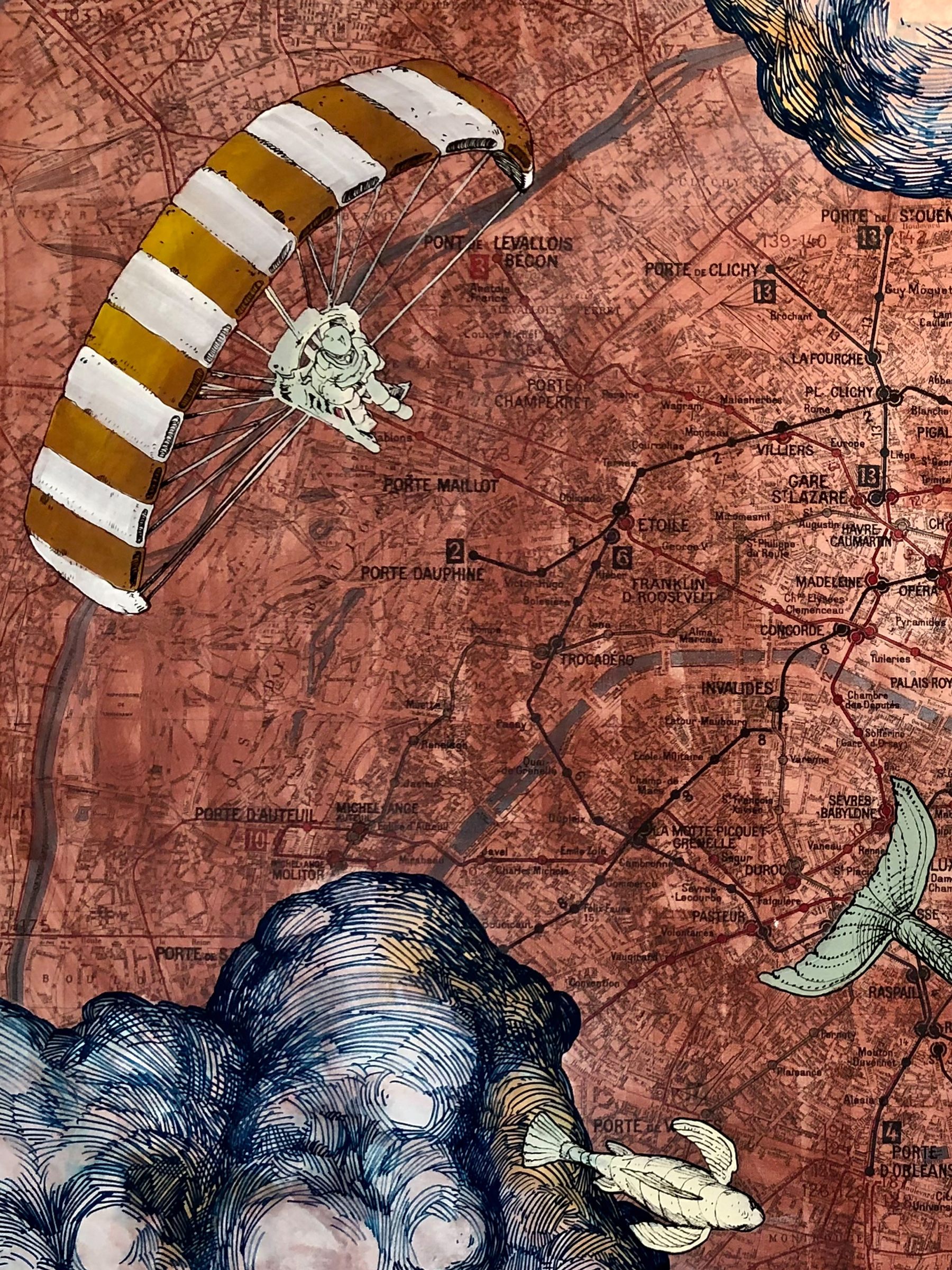 Œuvre de Nubian sur la carte du métro parisien pour l'exposition Dans ses artères coule la vie à Fluctuart.