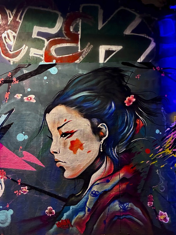 Œuvre de Kweam dans le tunnel des Tuileries, Paris.