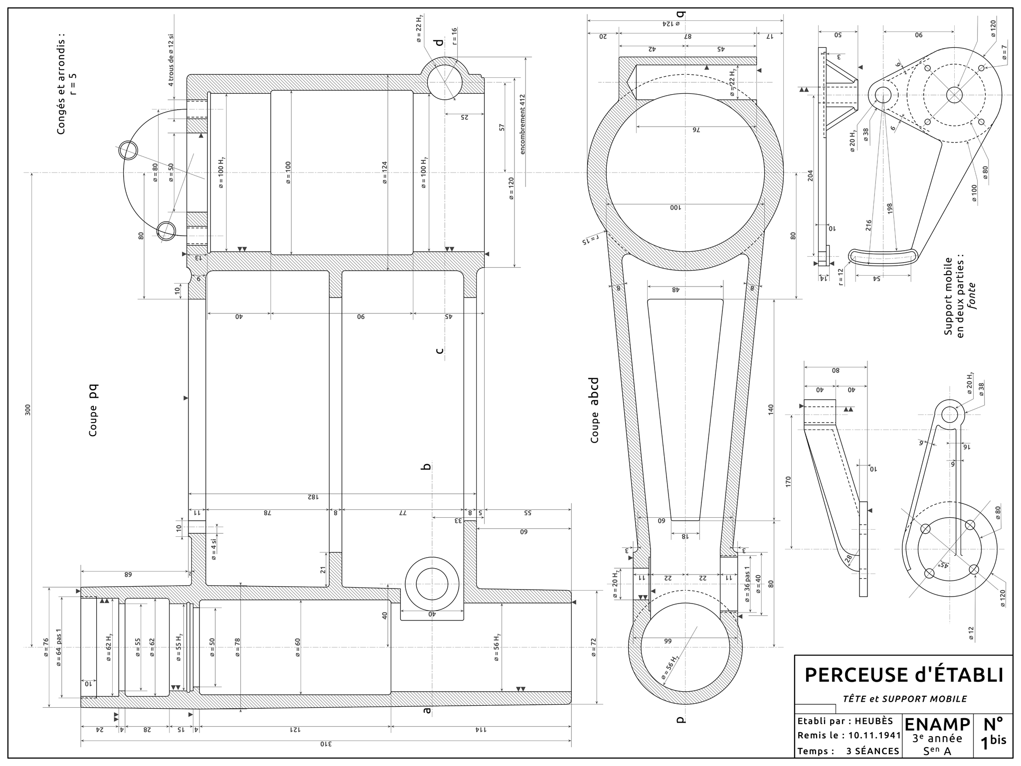 Perceuse d'établi - Tête et support mobile