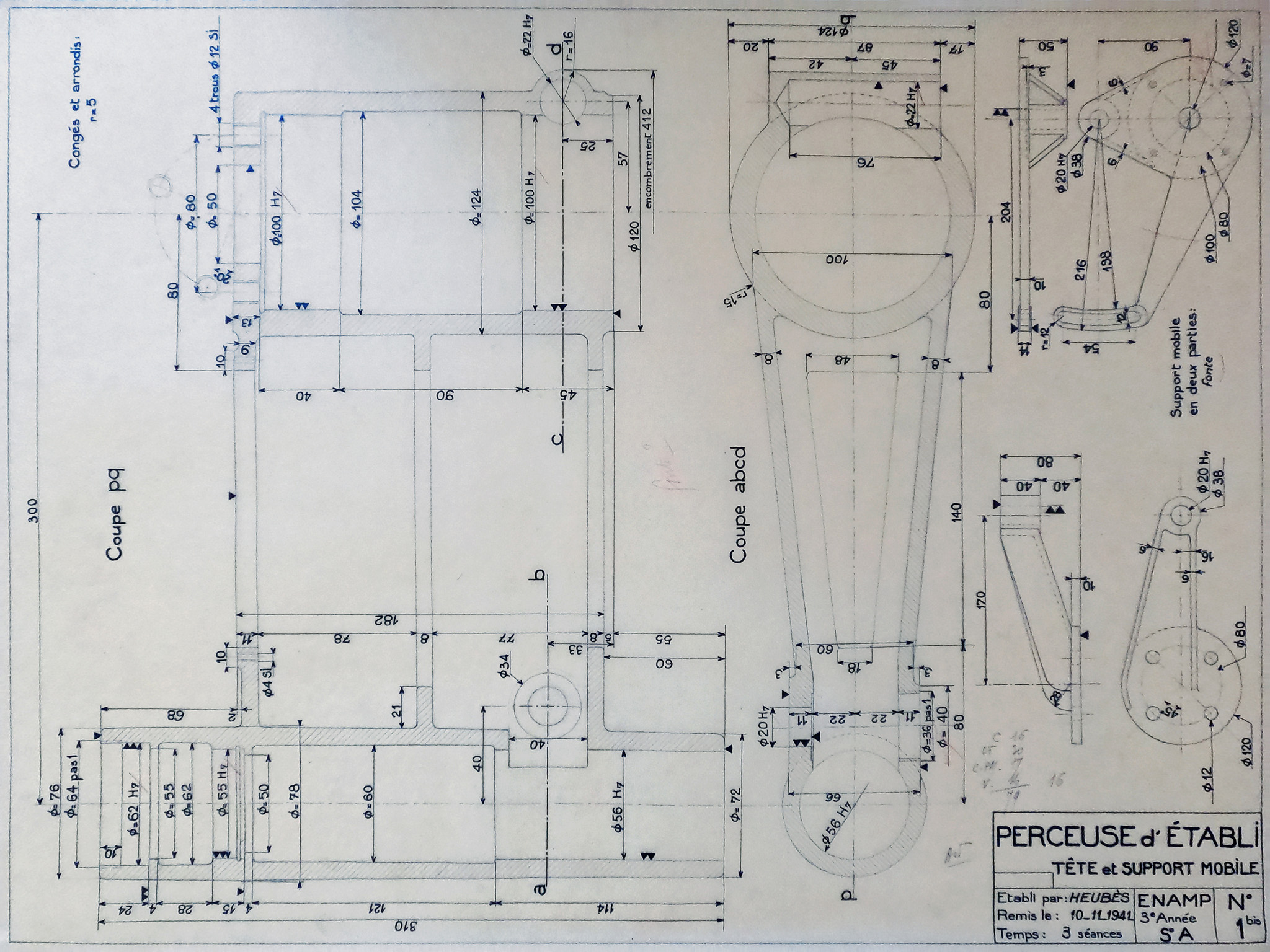 Perceuse d'établi - Tête et support mobile