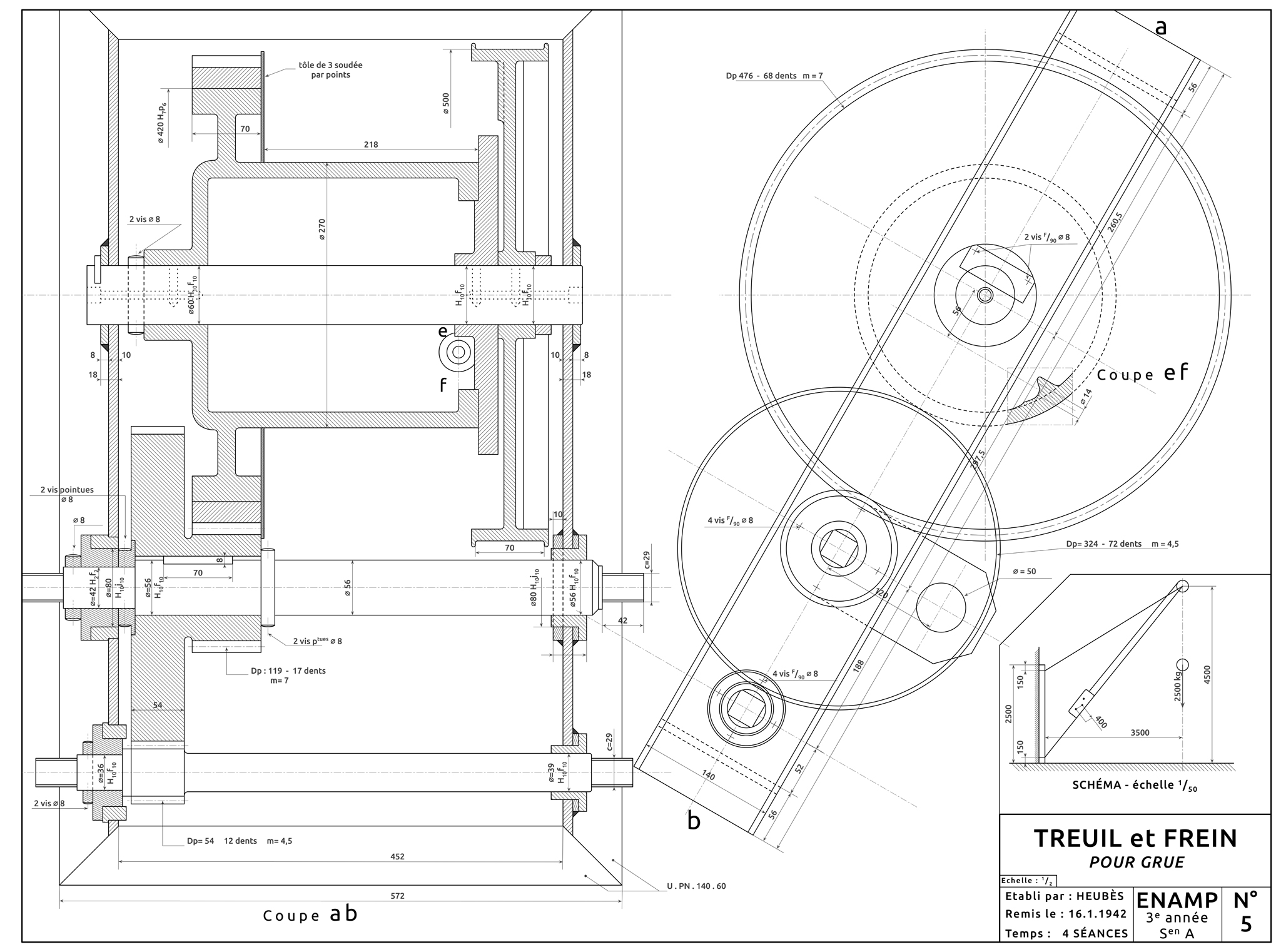 Treuil et frein pour grue