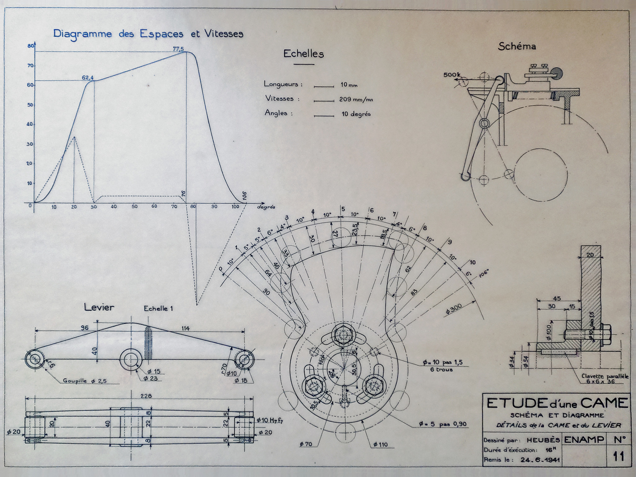 Etude d'une came - Schéma et diagramme - Détails de la came et du levier
