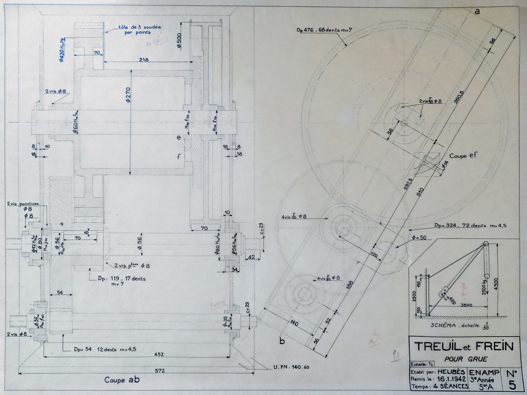 Treuil et frein pour grue